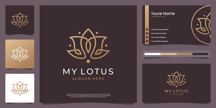 Lotus flower golden gradient logo and business card