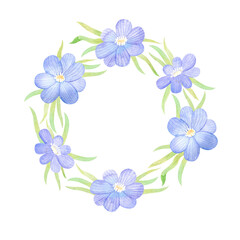 Fototapeta na wymiar Watercolor wreath with blue anemone flowers