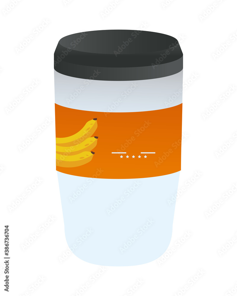 Poster plastic cup mockup with bananas healthy food