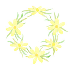 Watercolor frame with yellow spring flowers