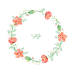Fototapeta premium wreath, round frame from red flowers. Vector imitation of watercolor, hand drawing.