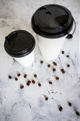 coffee carton cups with beans top view