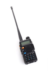 Black walkie-talkie Radio communication device isolated on white