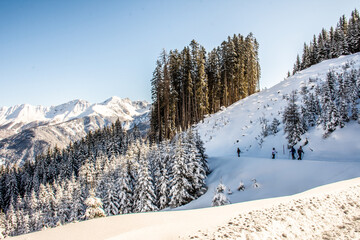 
hikers in snowy landscape in winter in 'Serfaus-Fiss-Ladis' in Tyrol, Austria