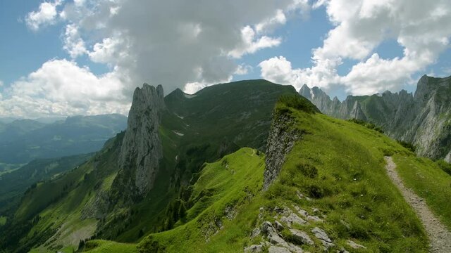 View on beautiful Appenzeller Alps and Saxer Lucke from the ridge