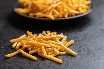 French fries. Fried mini potato sticks.