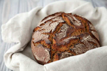 close-up freshly baked hot rye bread