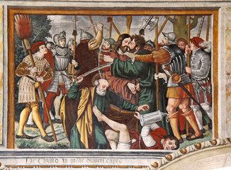 bacio di Giuda e cattura di Gesù; affresco nel santuario di Santa Maria a Baselga di Bresimo (Trentino)