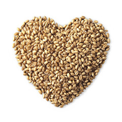 grains of wheat form the shape of a heart, isolated on white background