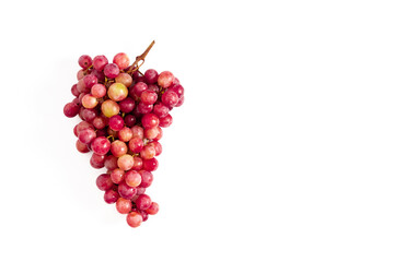 Red grape. Grape branch isolated on white background. Flat lay, top view, copy space
