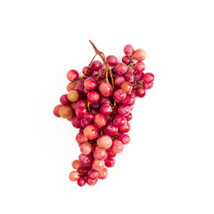 Red grape. Grape branch isolated on white background. Flat lay, top view, copy space
