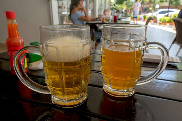 Beers served at a table before lunch.