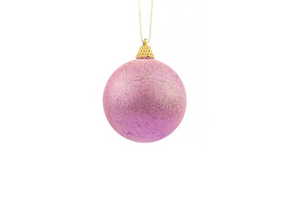 Purple Christmas ball with sparkles on a white isolated background.