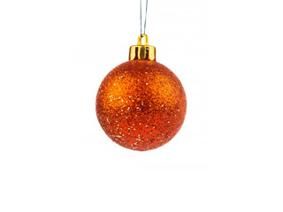 Red Christmas ball with sparkles on a white isolated background.