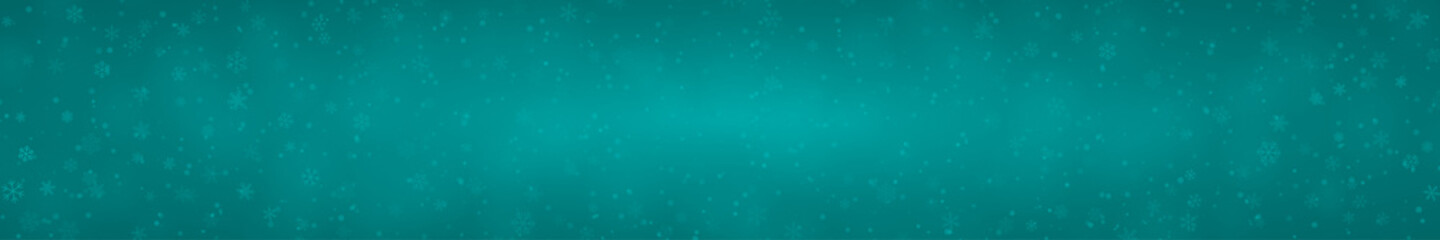 Christmas banner of snowflakes of different shapes, sizes and transparency on light blue background