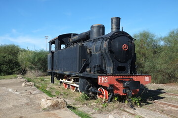 Fototapeta na wymiar Carbonia miniera di Serbariu sulcis iglesiente Sardegna locomotiva treno