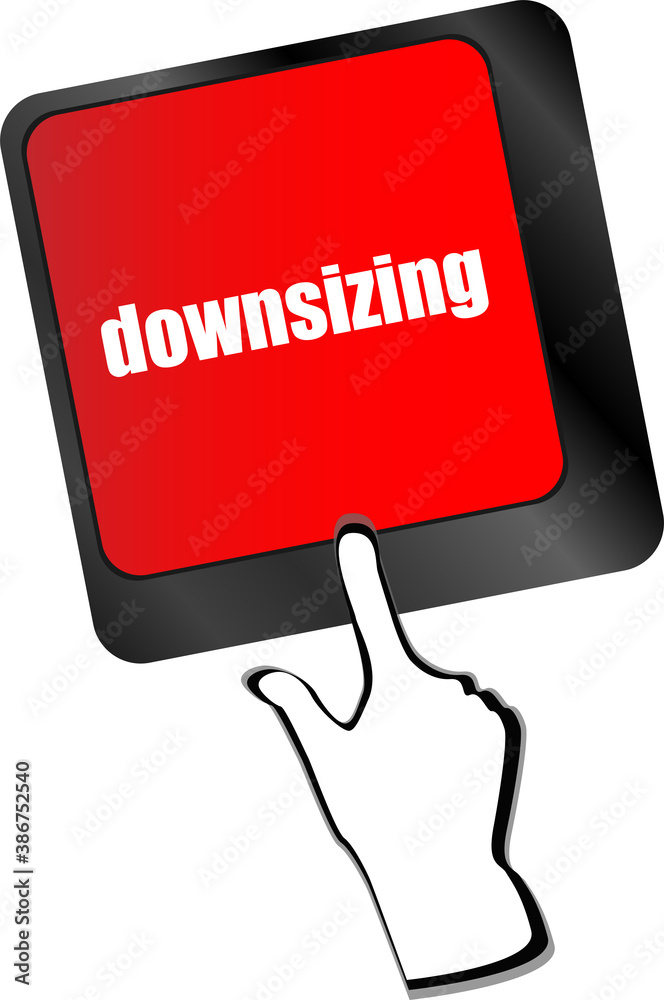 Poster cloud icon with downsizing word on computer keyboard key