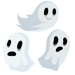 Ghost. Funny flying spirit.The Halloween element. White cute character. Set of Flat cartoon illustration. Icon of death