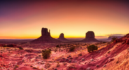 Monument Valley in Navajo National Park at Sunrise, Border of Utah and Arizona