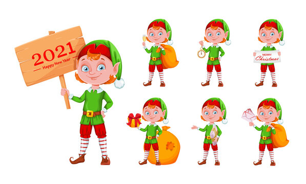 Cute Christmas elf cartoon character