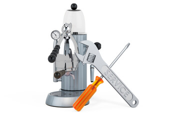 Repair and service of manual coffeemaker retro design, 3D rendering