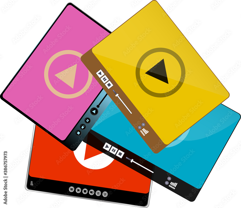 Poster modern video player in flat style. video player interface template set for web and mobile apps. medi