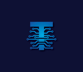 Fototapeta premium T Alphabet Data Storage Technology Logo Design Concept