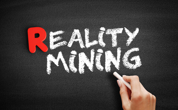 Reality mining text on blackboard, concept background