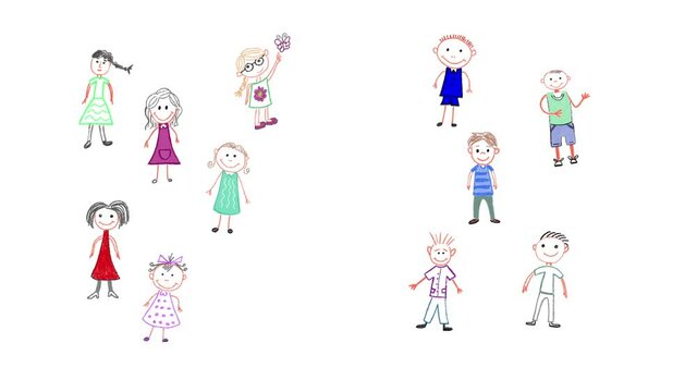 Children drawing animation. Drawing by colour pencils