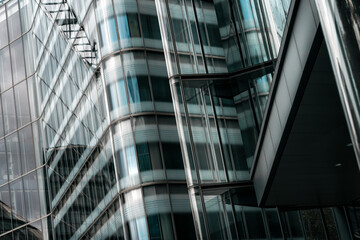 Abstract Modern Glass and Steel Architecture with Reflections in London, UK