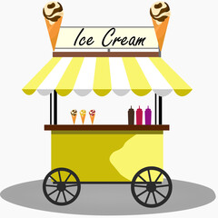 Street food or ice cream vendor truck. Cartoon vector illustration