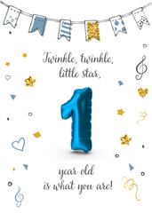 Twinkle, Twinkle, Little Star, Boy's First Birthday One Year  Card