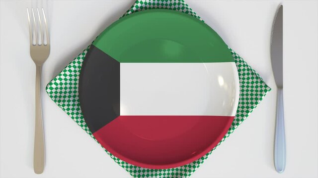 Flag of Kuwait on the plate conceptual 3d animation