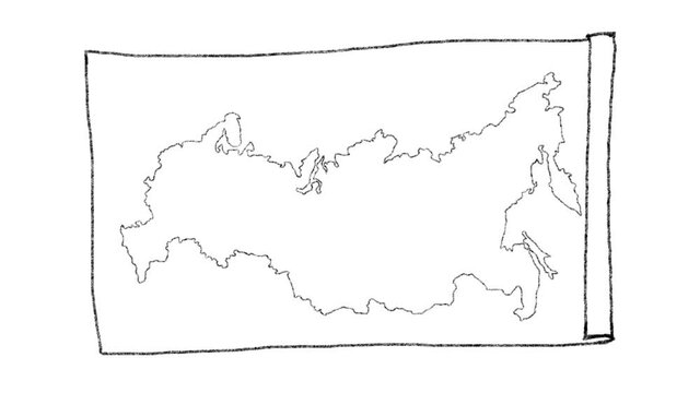 Animation of unfolding a map of Russia in the style of a simple pencil drawing