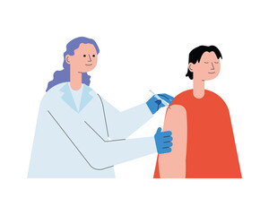 Fototapeta premium scientific female doctor injectin patient search vaccine character