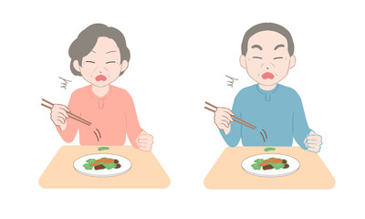 食べ物を落としてしまう　しまった　高齢者(線無し)