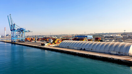 Fototapeta na wymiar View of a cargo area in an industrial port.