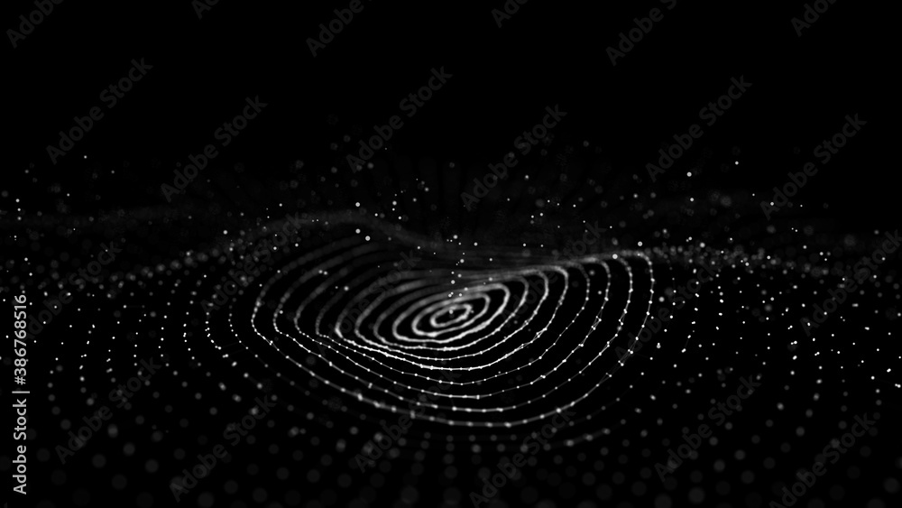 Poster wave of particles. abstract background with a dynamic wave. futuristic wave of black dots. futuristi