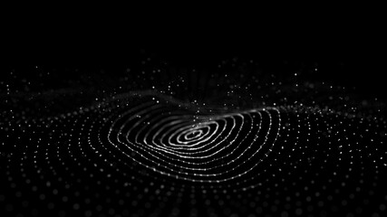 Wave of particles. Abstract background with a dynamic wave. Futuristic wave of black dots. Futuristic particles background. Big data visualization. 3D rendering.