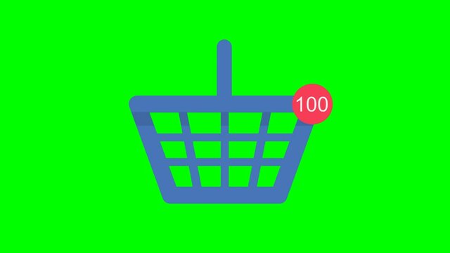 Animation of  shopping basket and adding Items icon. shop cart on green background. 4K video