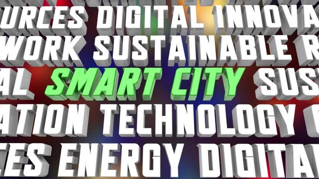 Smart City Transportation Energy Resources Innovation Words 3d Animation