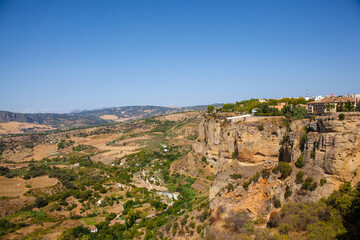 Andalusia landscape, countryside road and rock in Ronda, Andalusia, Spain.