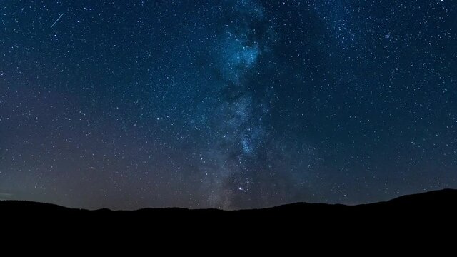 Mountain silhouette under the Milky Way and the magical starry sky. Contemplating the vastness of the universe. Stock video timelapse at night stars.