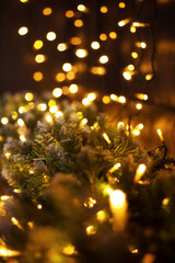 Christmas and New year decoration, defocused garland lights.