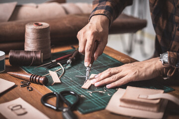 Man working with leather