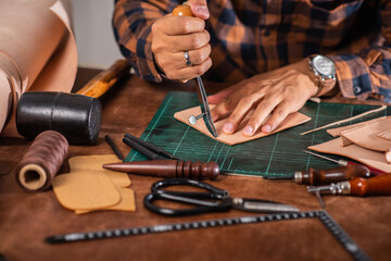 Man working with leather