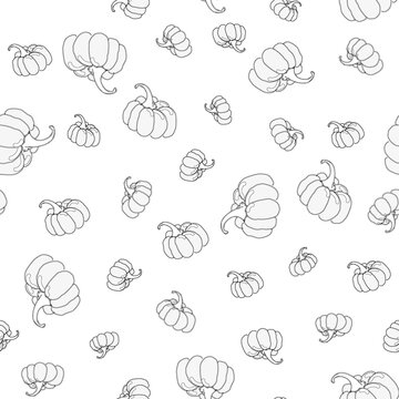 quiet Pumpkins floating black on white background seamless vector repeat surface pattern design