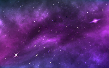 Space background. Realistic cosmos texture with shining stars and nebula. Colorful galaxy with bright stardust. Color milky way. Magic starry wallpaper. Vector illustration