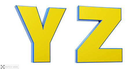 Font story, letters Y, Y, 3d render glosy yellow and blue. Path save.