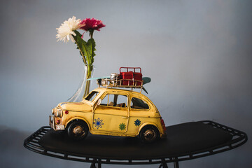 car and flowers